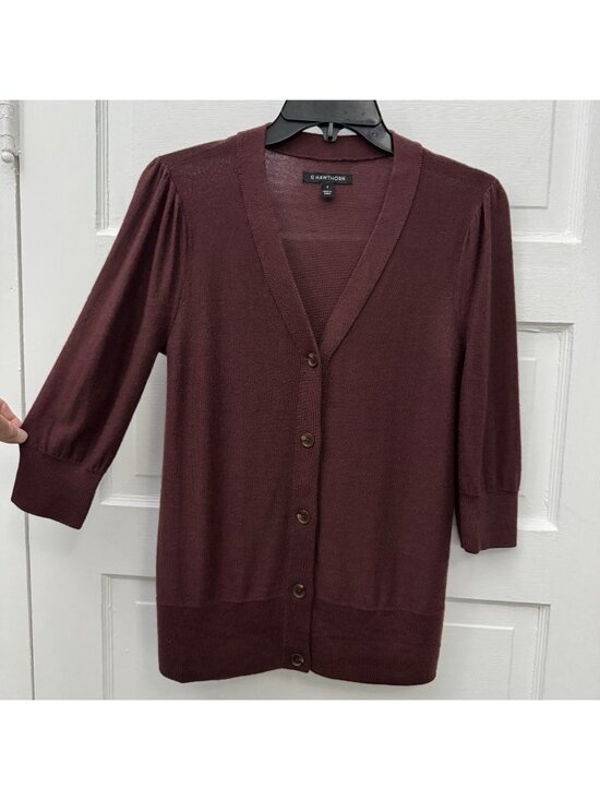 41 Hawthorn Sweaters - 41 Hawthorn Merino Wool Cardigan Womens S Burgundy 3/4 Sleeve Button Front
